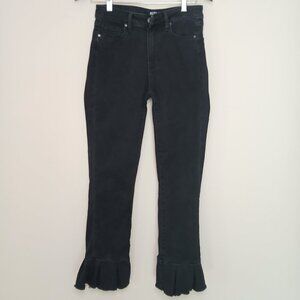 PAIGE Rafaela Pleated Cuff Raw Hem Crop Jeans In Joanie Black Size 27